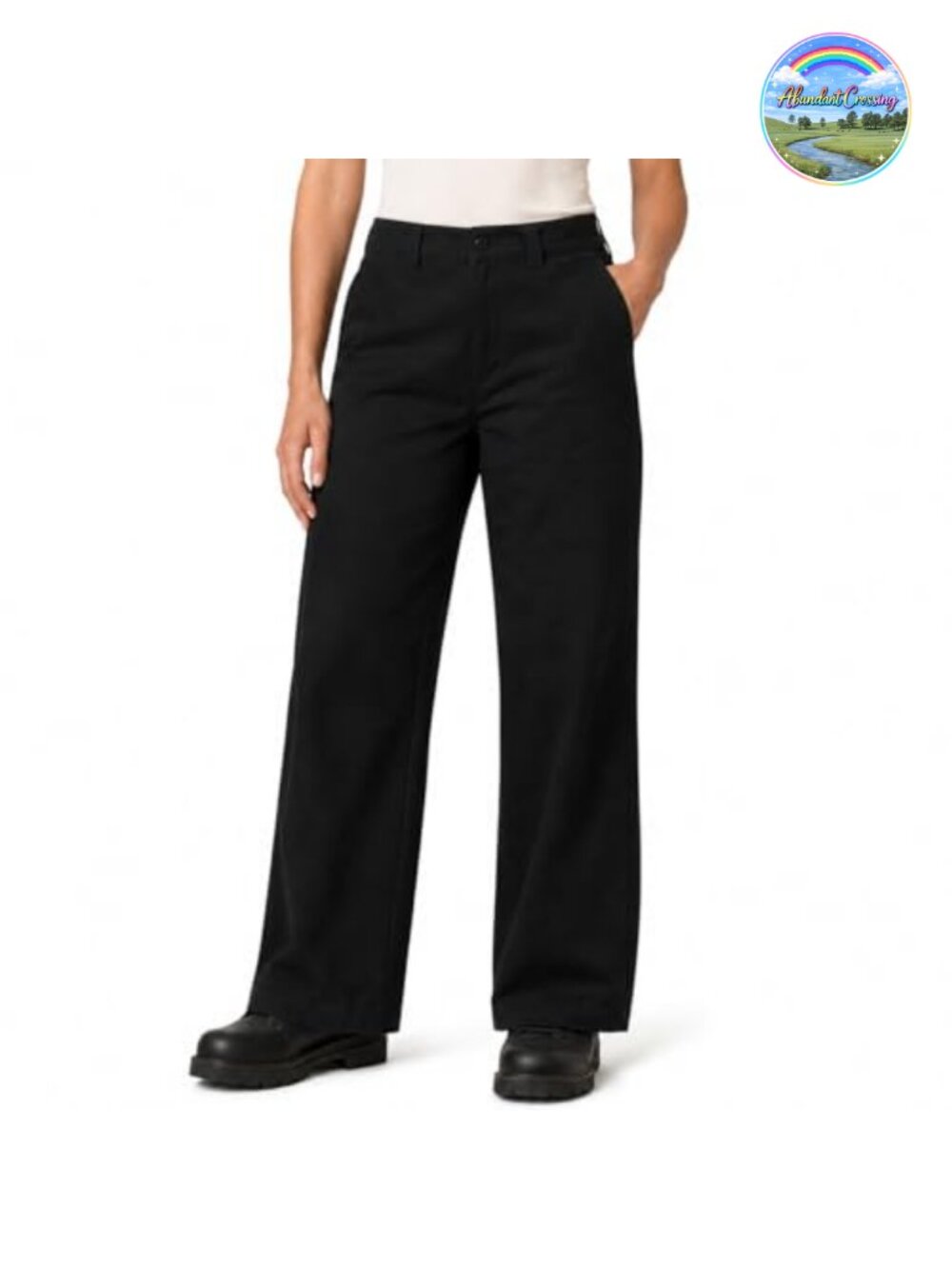 Women's Wide Leg Work Pants Polyester Blend High Rise